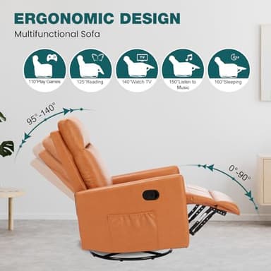 SMUG Swivel Rocking Recliner Chair with Extra Large Footrest High Back, Upholstered Glider Nursery Chair for Living Room, Bedroom & Nursery, Comfortable Deep Seat for Relaxation, Brown - Image 4