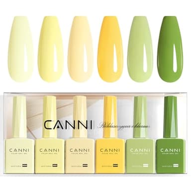 CANNI 6 Colors 9 ML Hema-Free Pastel Yellow Green Gel Nail Polish Set, Sage Forest Lime Green Pale Yellow Gel Polish Kit, Soak Off LED Nail Gel Manicure Kit DIY at Home Salon Gifts - Image 1