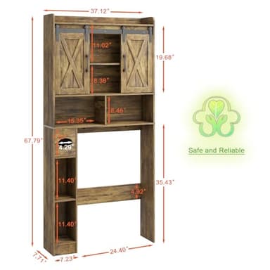 Vabches Over The Toilet Storage Cabinet, Farmhouse Storage Cabinet Over Toilet with Sliding Doors & Toilet Paper Holder Stand,Home Space-Saving Toilet Rack, for Bathroom, Restroom, Laundry - Image 2