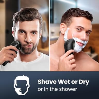 Electric Razor for Men Cordless: Wet/Dry Rotary Shaver Waterproof - USB Fast Charging & Sensitive Skin Care - Pop up Trimmer & Precision Blades Classic Black - Image 8