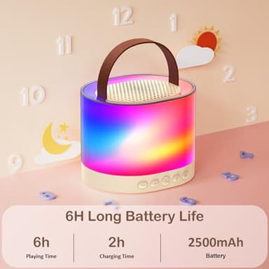 Mini Karaoke Machine for Adults Kids, Portable Bluetooth Karaoke Speaker with 3.5" Full-Range Speaker and Colorful LED Lights, Support USB/TF Card/AUX (Beige-1Mic) - Image 6
