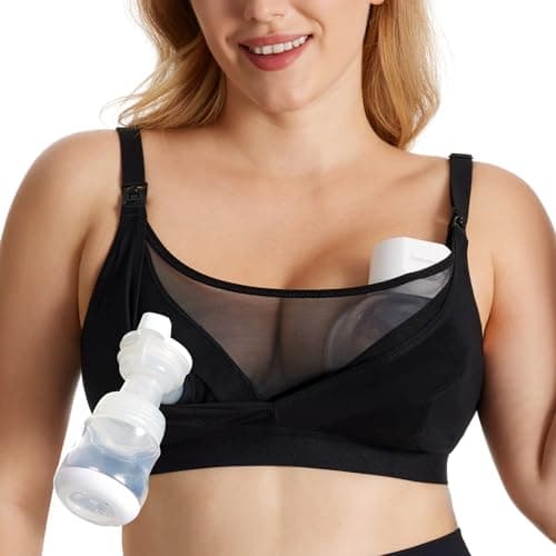 Momcozy Mesh Support Pumping Bra Hands Free Suitable for 36C-44G, HF018 Comfortable Plus Size Pumping and Nursing Bra in One Black - Image 1