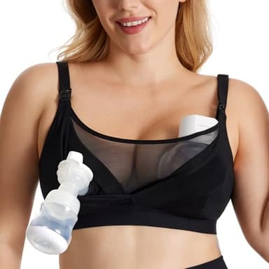 Momcozy Mesh Support Pumping Bra Hands Free Suitable for 36C-44G, HF018 Comfortable Plus Size Pumping and Nursing Bra in One Black - Image 1