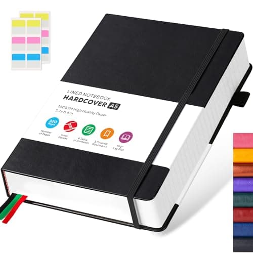 Hardcover Lined Notebook Journal for Writing, 320 Pages Leather Thick College Ruled Notebook Journal with 100GSM Paper, A5 (5.7'' X 8.4'') Daily Journal for Women Men Work Organization, Black - Image 1