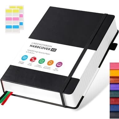 Hardcover Lined Notebook Journal for Writing, 320 Pages Leather Thick College Ruled Notebook Journal with 100GSM Paper, A5 (5.7'' X 8.4'') Daily Journal for Women Men Work Organization, Black - Image 1