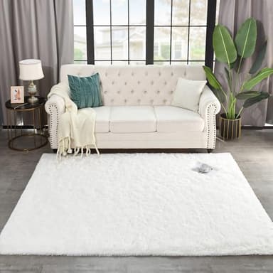 Kimicole 8x10 Large Area Rugs for Living Room Bedroom, Soft Fluffy Shaggy Rug, Non-Slip Fuzzy Furry Rugs for Nursery Kids Room Dorm Room Home Decor, High Pile Indoor Plush Floor Carpet (White) - Image 2