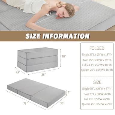 Folding Mattress Twin,6 inch Memory Foam Tri Fold,Portable Bed with Washable Cover, Guest Bed Portable Foldable Mattress Topper for Camping, Road Trip,Travel(38"×75"×6") - Image 2