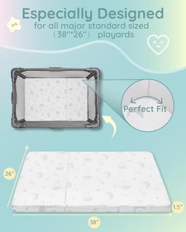 Lilian&Gema Pack and Play Mattress 38"x26"x1.5", Pack N Play Mattresses Pad for Play Pen and Playard, Premium Foam Playpen Mattress Topper with Washable Cover & Traveling Bag for Baby Toddler - Image 3
