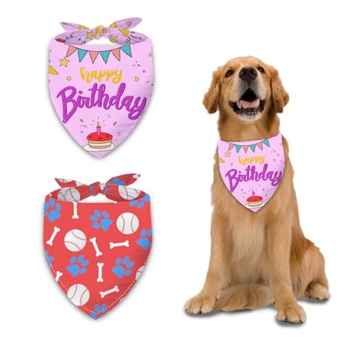 Liboom Birthday Dog Bandanas 2 Packs,Purple Pet Scarf for Boys and Girls,Baseball Game Bandana for Small or Large or Extra Large Dogs (X-Large),Premium Durable Fabric - Image 1