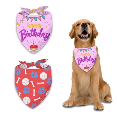 Liboom Birthday Dog Bandanas 2 Packs,Purple Pet Scarf for Boys and Girls,Baseball Game Bandana for Small or Large or Extra Large Dogs (X-Large),Premium Durable Fabric - Image 1