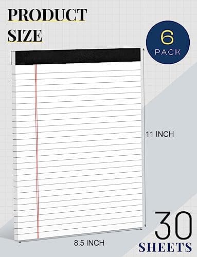 6 Pack 8.5 x 11 Legal Pads for Office Supplies Paper Pads 8.5 x 11 White Note Pads for Work Lined Writing Pads Notebook White Legal Pads Wide Ruled Notepads 30 Sheets Per Writing Pad Legal Note Pad - Image 2