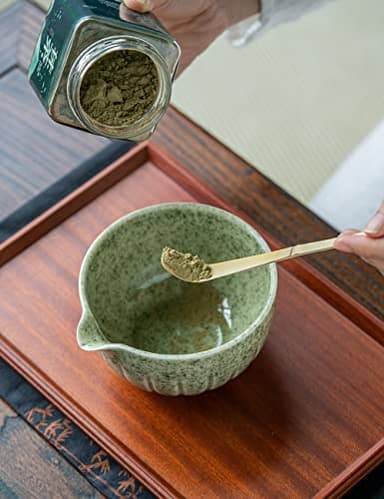 TANG PIN Matcha Set - Match Bowl with Spout and Whisk, 15 OZ, Matcha Scoop | Matcha Whisk Stand (Chasen Holder) - 4pc Perfect Matcha Kit for Matcha Tea Ceremony (Mottled Green) - Image 2