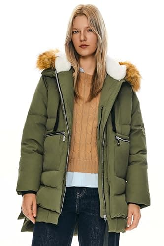 Orolay Women's Thickened Down Jacket Winter Hooded Coat with Faux Fur Trim Green L - Image 1
