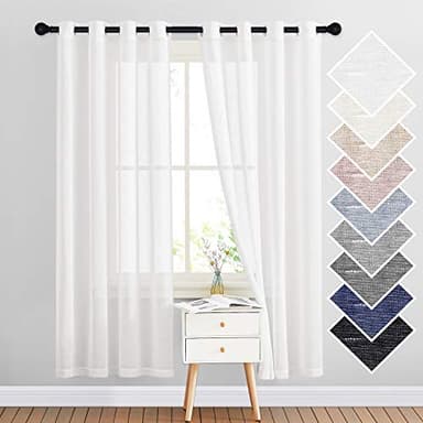 NICETOWN White Sheer Linen Curtains Flax Texture for Bedroom, Vintage Grommet Top Semitransparent Privacy Window Treatment Light Filtering for Living Room / Flat, W52 x L72, Set of 2 - Image 2