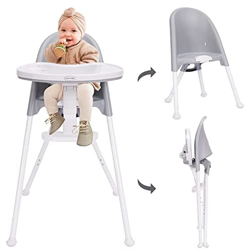 HAN-MM Foldable High Chair, One Click fold,Save Space, Detachable Double Tray, Infant Chair, Car Traveling, 3 in 1 Convertible, 3-Point Harness, Adjustable Footrest, Non-Slip Feet, Adjustable Legs - Image 1