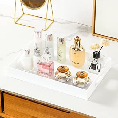 MUKEEN Glossy White Sturdy Acrylic Serving Tray with Handles 10x15x2H Inches -Spill Proof- Decorative Trays Countertop Organizer for Ottoman Coffee Table Nightstand, sidetable, Breakfast, Tea, Food - Image 4