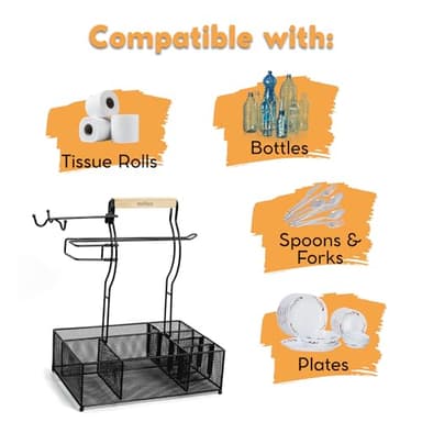NOLIES Stainless Steel Grill Caddy Organizer, Kitchen Organization, Outdoor Grill With Hanging Hooks and Handle, Condiment & BBQ utensils, Picnic, Grill Camping Accessories Paper Towel Cleaning Caddy - Image 6