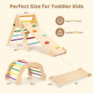 YOLEO 7-in-1 Pikler Triangle Set, Montessori Toddler Climbing Toys Indoor, Easy-Fold Pikler Climbing Set for Early Education, Fun Baby Climbing Gym and Jungle Gyms Indoor Playground for Kids 1-3 - Image 6