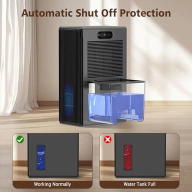 NineSky Dehumidifiers for Home, 95 OZ Water Tank, (1000 sq.ft) Dehumidifiers for Bathroom Bedroom Basement with Auto Shut Off,7 Colors LED Light(Gray) - Image 6