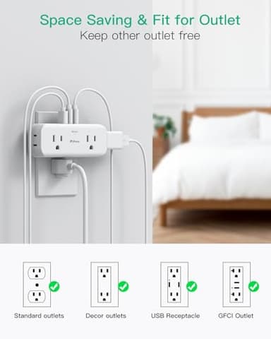 Outlet Extender, 4 Outlet Extension with 1 USB-A 2 USB-C Wall Charger, Multi Plug Outlet Splitter, Electric Wall Outet Expander for Travel, Home, Office, Dorm, Cruise Ship Essentials - Image 4