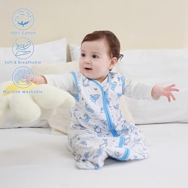 DaysU Cotton Baby Sleep Sack, Sleeveless Baby Sleeping Bag with Two-Way Zipper, Printed Baby Wearable Blanket for Newborn Baby Boys 0-6 Months, 2-Pack, Shark, 0.5 TOG - Image 2