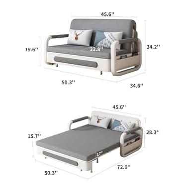 NessCarsti Pull-Out Sofa Daybed with Trundle - Versatile Futon Sleeper Couch for Living Room and Small Spaces (34.6"" D x 50.3"" W x 34.2"" H)- Gray/White Sofa Bed - Image 2