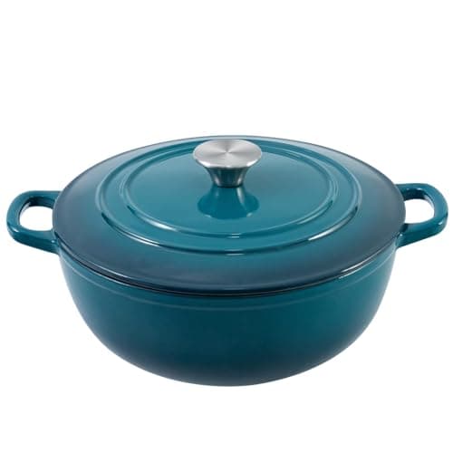 Flavehc Dutch Oven Pot with Lid 4.8 qt Enameled Cast Iron Dutch Oven for Bread Baking DarkCyan - Image 1