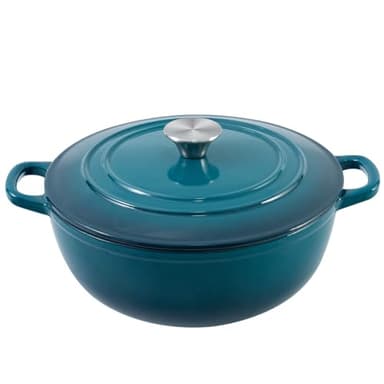 Flavehc Dutch Oven Pot with Lid 4.8 qt Enameled Cast Iron Dutch Oven for Bread Baking DarkCyan - Image 1