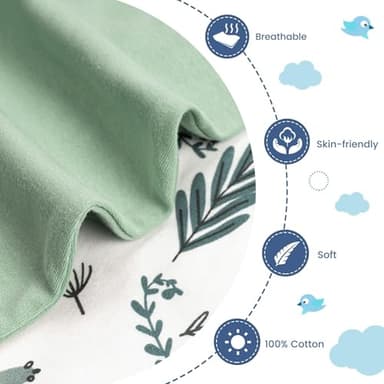 ZIGJOY Shark-Fin Transition Swaddle - 1.0 Tog Baby Sleep Sack Soft Cotton Transitional Swaddle Baby Wearable Blanket with 2-Way Zipper for All Seasons, Green&Leaf, 6-12 Months - Image 2