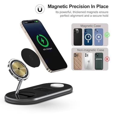 3 in 1 Charging Station for Apple Devices, Faster Mag-Safe Charger Stand, Magnetic Wireless Charger Station for iPhone 16 15 14 13 12 Series, for iWatch Ultra 10 9 8 7 SE 6 5 4 3, for AirPods (Black) - Image 3