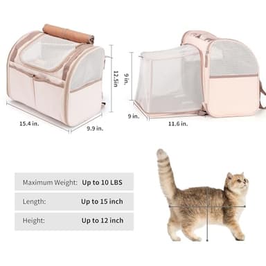 FUKUMARU Cat Backpack Carrier, Expandable Small Pet Carriers for Cats with 4 Pockets, Hiking Travel Carrier Bag for Small Animal, Airline Approved Cat Carrier with Rollable Cover for Nervous Cat, Pink - Image 3