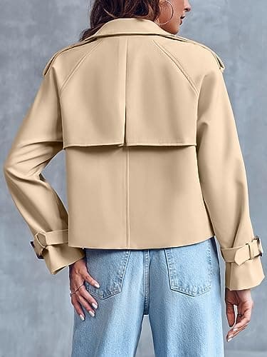 Saodimallsu Women Crop Double Breasted Trench Coat Raglan Sleeve Work Office Cropped Jacket With Pockets - Image 5