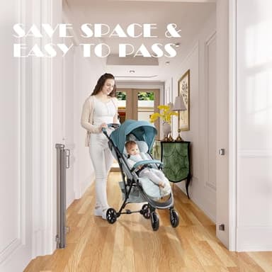 Babepai Retractable Baby Gates Extra Wide | 55" Wide x 38" Tall Dog Gates for Stairs | Indoor/Outdoor Use | Child Gates for Doorways, Deck, Porch, Hallways, Patio - Gray - Image 5