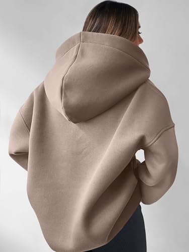 ANRABESS Womens Oversized Hoodies V Neck Sweatshirts Fleece Long Sleeve Pullover Y2K Clothes 2025 Fall Trendy Outfits Coffee Grey XXL - Image 6