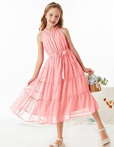 GRACE KARIN Girls Flowy Maxi Dress Sleeveless Spring Casual A-line Dress for Girls Light Pink 8Y - Image 4