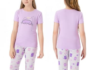 Topgal Purple Kittten pajamas for Girls – Cotton Snug-Fitting Tee Shorts & Pants PJ Set Size 8 - Image 3