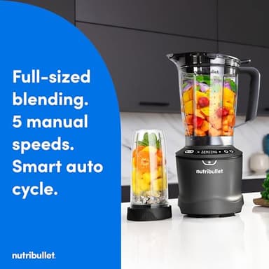 nutribullet® SmartSense Blender Combo, 1400W, 64oz Pitcher, 32oz & 24oz Cups, 5-Speed, Smoothies, Ice and Frozen Fruit, Nut Milk, Soup, Gunmetal Gray, NBF50700 - Image 2