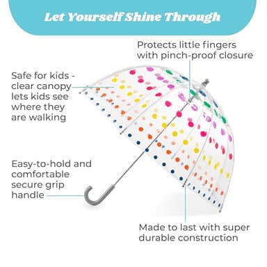 totes Kids Clear Bubble Umbrella with Dome Canopy, Lightweight Design, Wind and Rain Protection Umbrella, Iridescent, Kids - 38" Canopy - Image 2