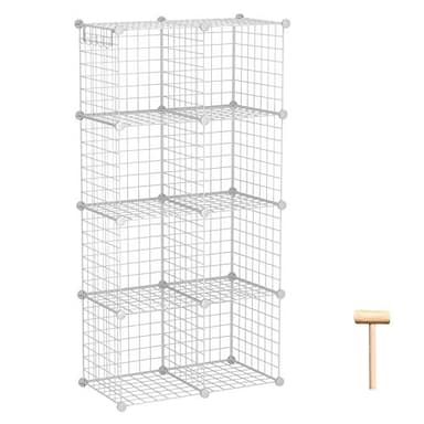 C&AHOME Wire Cube Storage, 8-Cube Organizer Metal C Grids Storage, Storage Bins Shelving, Modular Shelves, DIY Closet Cabinet Ideal for Living Room, Home, Office 24.8" L x 12.4" W x 48.4" H White - Image 1