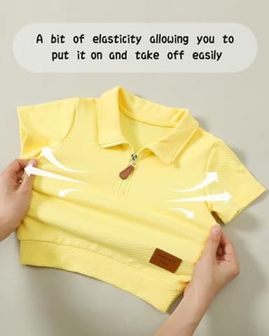 ZOEREA Toddler Baby Boy Clothes Summer Outfits Short Sleeve Solid Elastic Sweatshirt and Shorts 2 Piece Sweatsuit Set Yellow 4-5T - Image 5