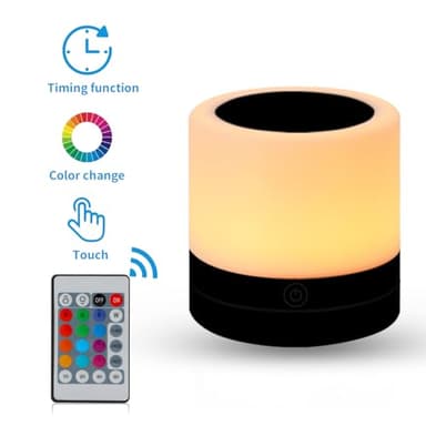 Nursery Night Light for Kids, USB Rechargeable Small Desk Lamp,13 RGB Colors & 4 Brightness & 1 Remote, Touch Bedside Cordless Table Lamp, Portable Night Lamp for Bedroom Living Room Home (Black) - Image 3