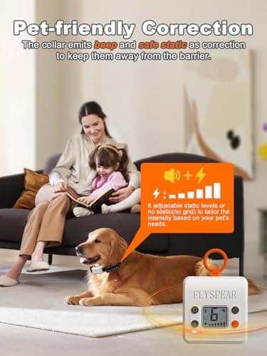 FLYSPEAR Wireless Pet Barrier - Rechargeable Indoor Barrier with 6 Adjustable Range Radius up to 7 ft, 6 Adjustable Safe Static Intensity, Electric Fence System for Dogs with Hook (White) - Image 4