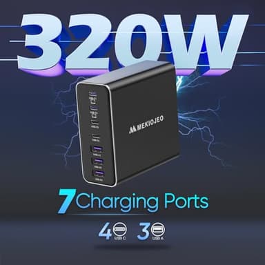 Aluminum Alloy USB C Charger GaN Charger Fast USB C Charging Station 7 Ports 65W Laptop for MacBook Pro/Air/iPad Pro/iPhone (Coal Black) - Image 2
