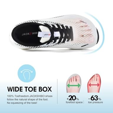 JACKSHIBO Wide Toe Box Shoes for Men Arch Support Shoes Wide Width Sneakers for Running Walking Athletic Tennis Orthopedic Plantar Fasciitis Workout with Thick Cushioned Zero Drop Sole White - Image 2