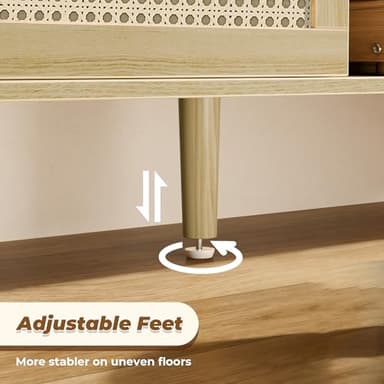 SUPERJARE Boho TV Stand for 65 Inch TV, Entertainment Center with Adjustable Shelf, Rattan TV Console with 2 Cabinets, Media Console, Solid Wood Feet, 4 Cord Holes, for Living Room - Natural - Image 9