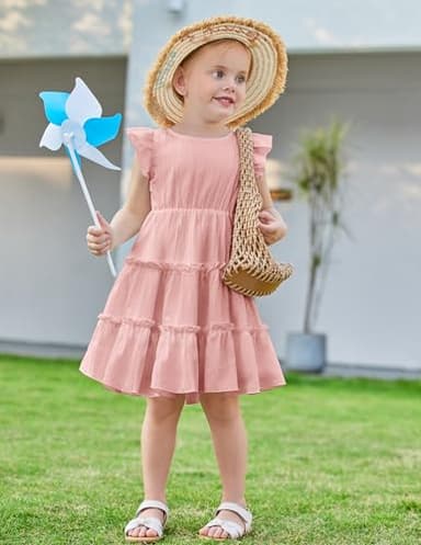 Arshiner Toddler Girls Pink Dress Ruffle Sleeveless Tiered Swing Twirly Dresses Cute Summer Beach Sundress Size 5 - Image 5