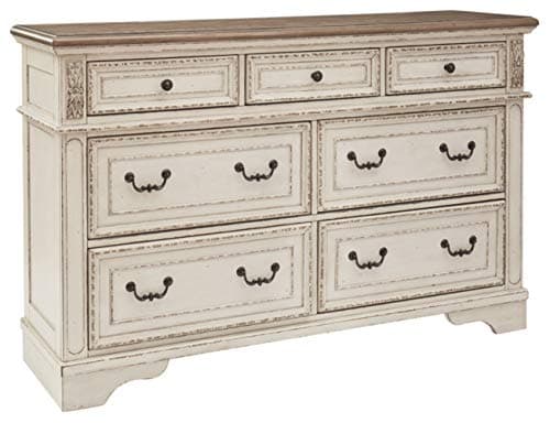 Signature Design by Ashley Realyn | French Country 7-Drawer Two-Tone Dresser – Fully Assembled, Decorative Corbels, Chipped White with Distressed Wood Top - Image 1