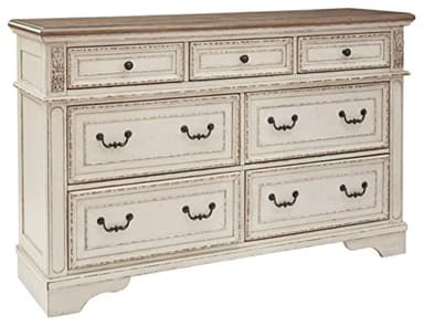Signature Design by Ashley Realyn | French Country 7-Drawer Two-Tone Dresser – Fully Assembled, Decorative Corbels, Chipped White with Distressed Wood Top - Image 1
