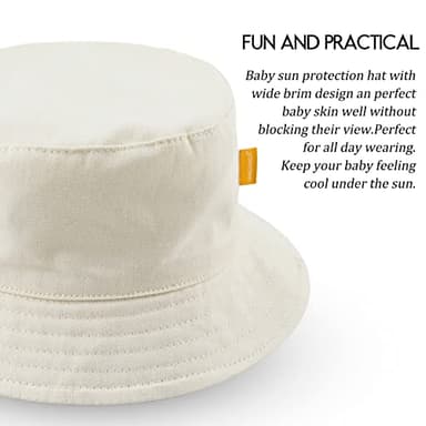 JANGANNSA Cotton Baby Sun Hat Infant Toddler Boys Girls Bucket Hats Summer Sun Protection Kids Beach Caps(Beige,46cm) - Image 3