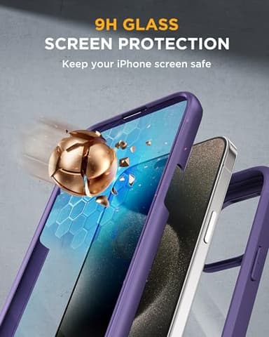 Miracase Glass Series for iPhone 15 Pro Max Case 6.7 Inch, Full-Body Drop Proof Phone Case for iPhone 15 Pro Max with Built-in 9H Tempered Glass Screen Protector + Camera Protector, Purple - Image 3